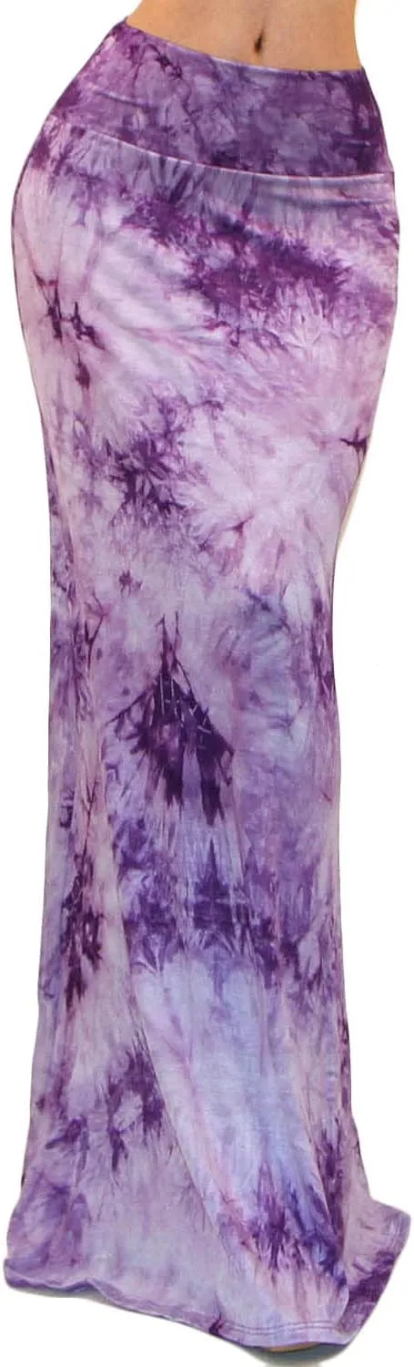 Vivicastle Women's USA Colorful Printed Fold Over Waist Long Maxi Skirt