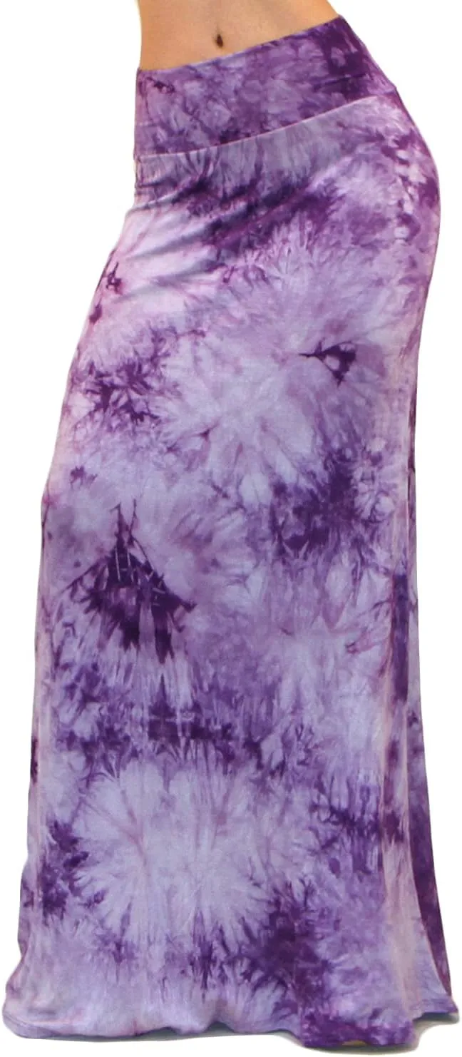 Vivicastle Women's USA Colorful Printed Fold Over Waist Long Maxi Skirt