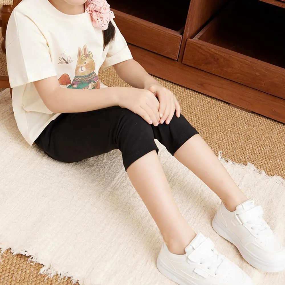 VVEEWUU 5 Pack Cotton Cropped Leggings for Girls 3/4 Pants Basic Girls Capri Leggings