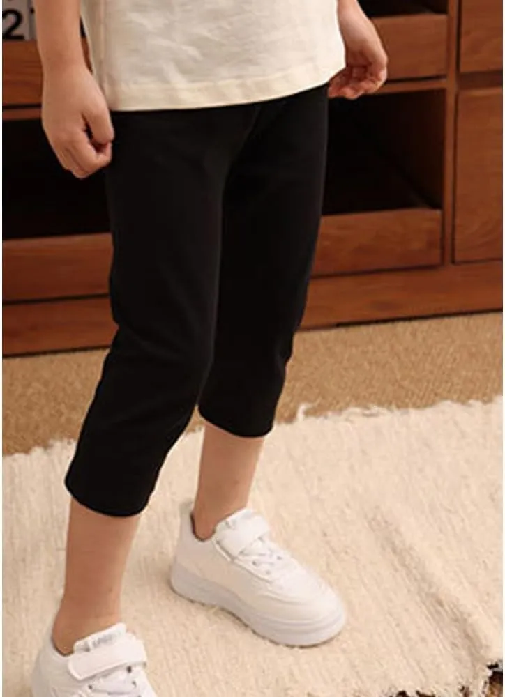 VVEEWUU 5 Pack Cotton Cropped Leggings for Girls 3/4 Pants Basic Girls Capri Leggings