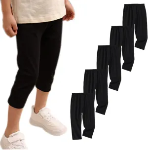 VVEEWUU 5 Pack Cotton Cropped Leggings for Girls 3/4 Pants Basic Girls Capri Leggings
