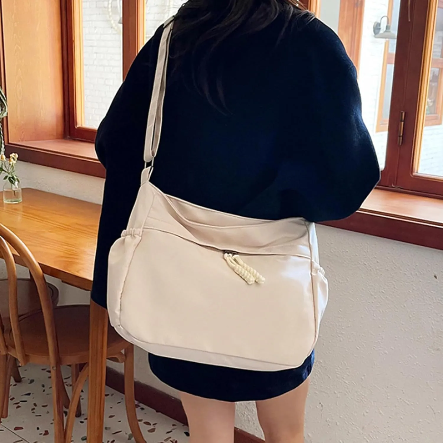 Waterproof Canvas Messenger Bag Women Multiple pockets Crossbody Shoulder Bag Spacious Student Tote with Water bottle Pocket