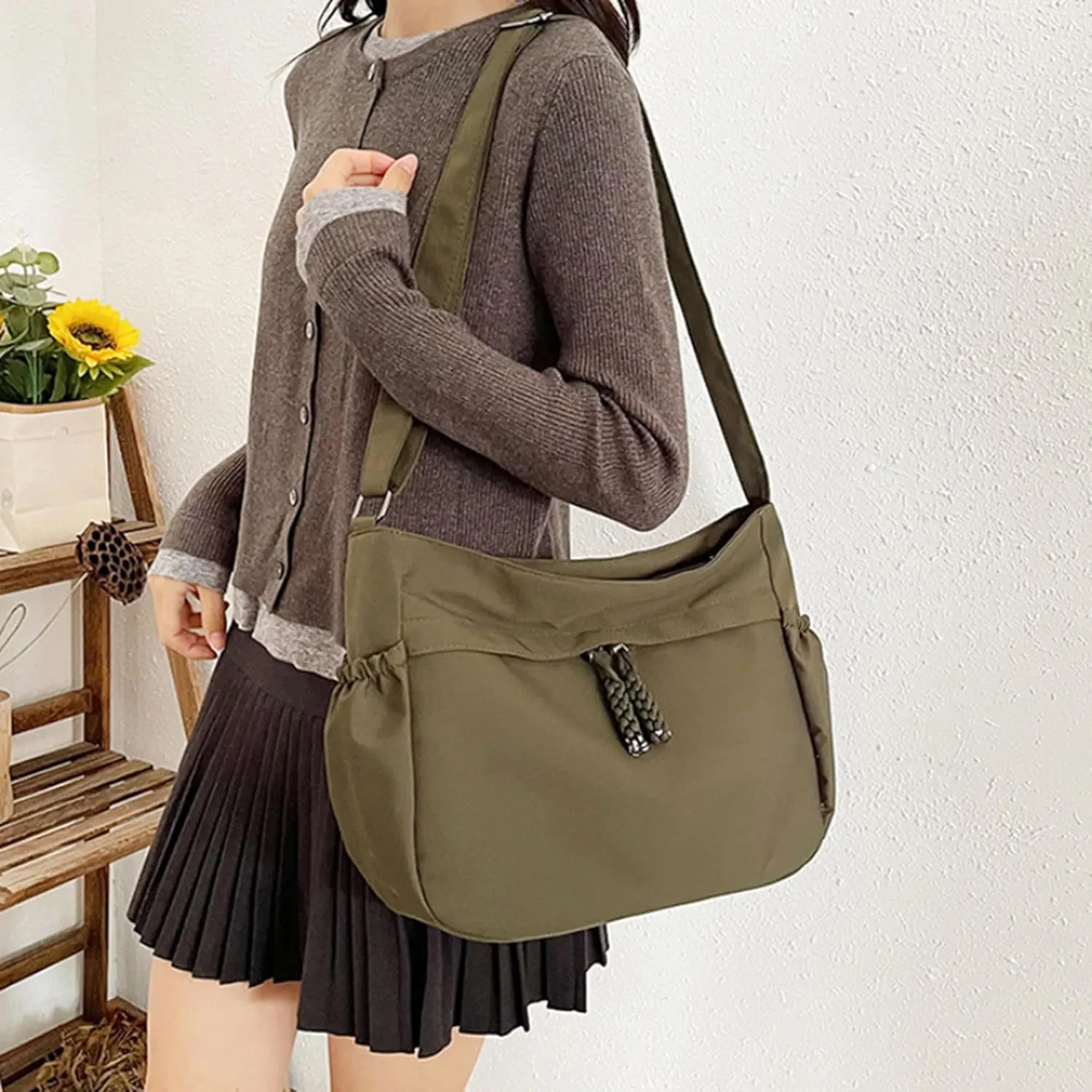 Waterproof Canvas Messenger Bag Women Multiple pockets Crossbody Shoulder Bag Spacious Student Tote with Water bottle Pocket