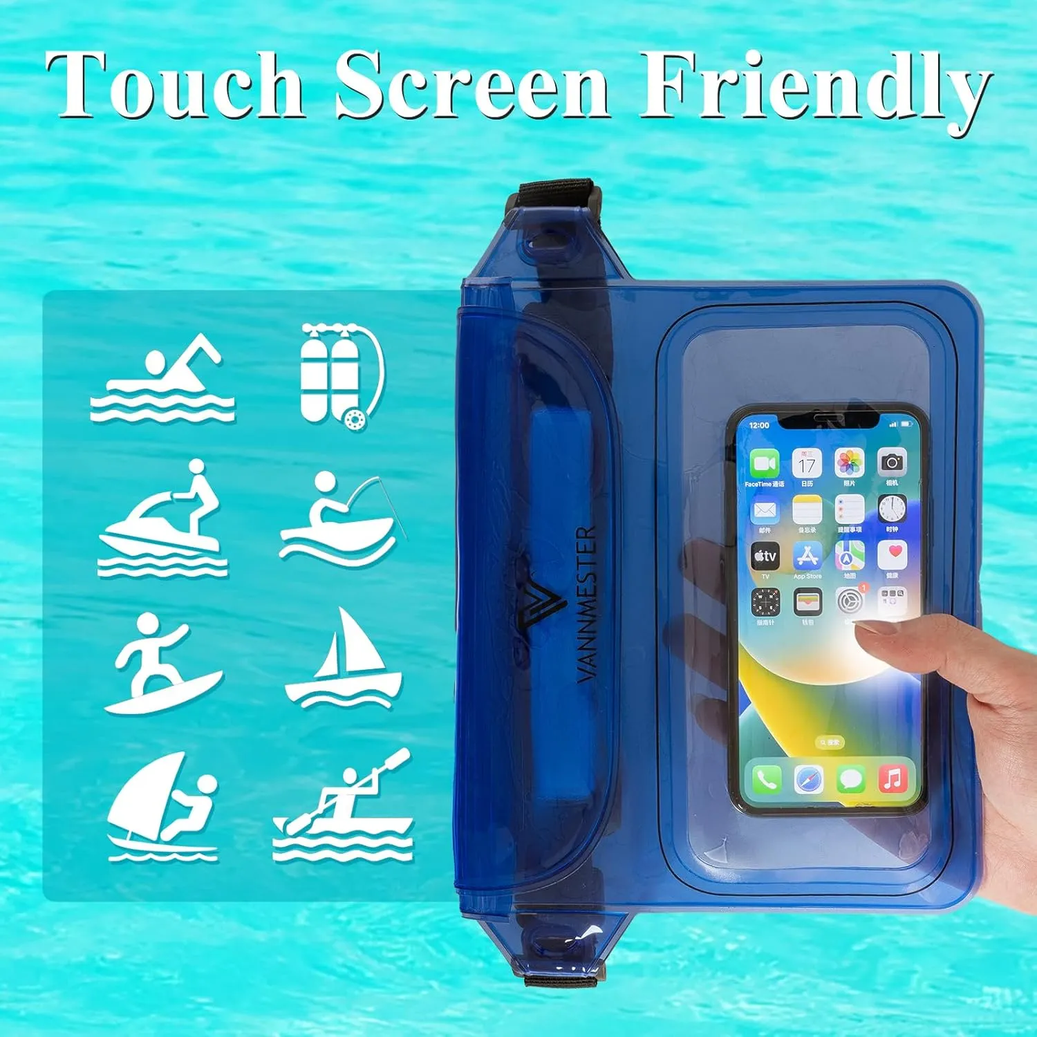 Waterproof Waist Pouch,Screen Touchable Dry Belt Bag,Waterproof Fanny Pack for Swimming Kayaking Snorkeling Beach (Black&Blue)