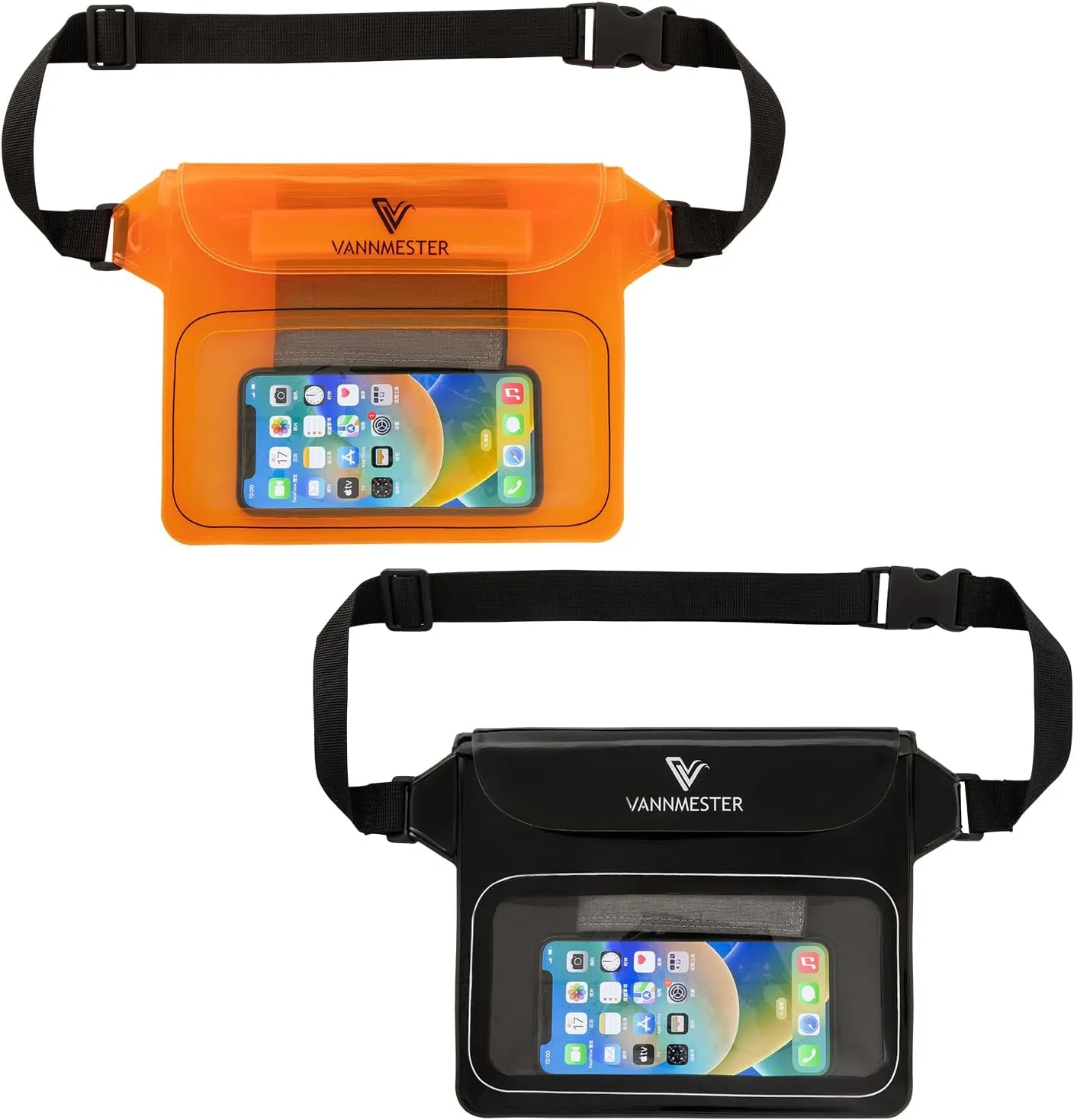 Waterproof Waist Pouch,Screen Touchable Dry Belt Bag,Waterproof Fanny Pack for Swimming Kayaking Snorkeling Beach (Black&Orange)