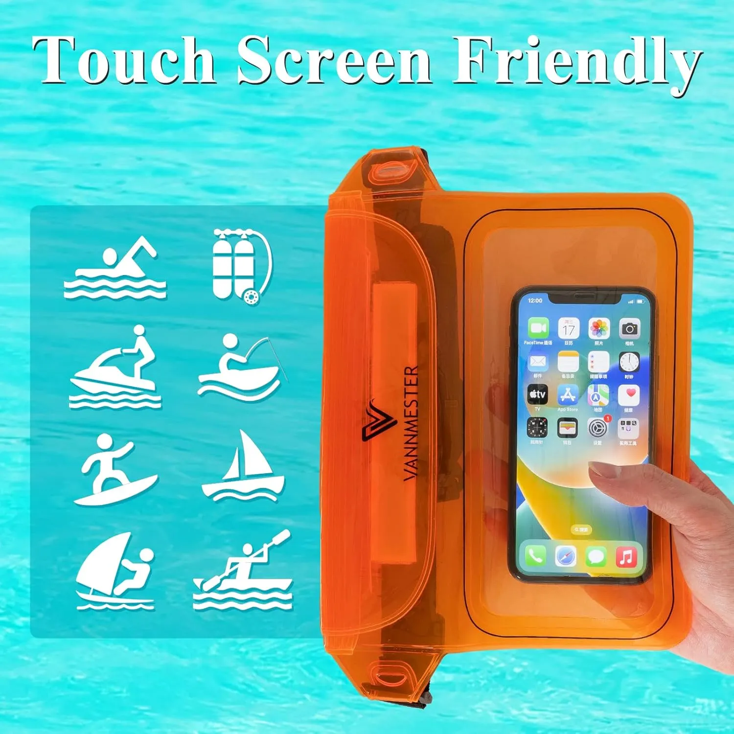 Waterproof Waist Pouch,Screen Touchable Dry Belt Bag,Waterproof Fanny Pack for Swimming Kayaking Snorkeling Beach (Black&Orange)