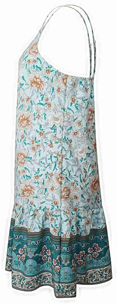 Watoriwa Women's Bohemian Print Dress - V-Neck,Loose Sleeveless, Spaghetti Strap Sundress & Coverup for Summer 2025