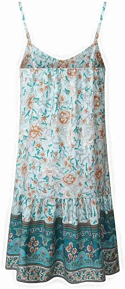 Watoriwa Women's Bohemian Print Dress - V-Neck,Loose Sleeveless, Spaghetti Strap Sundress & Coverup for Summer 2025