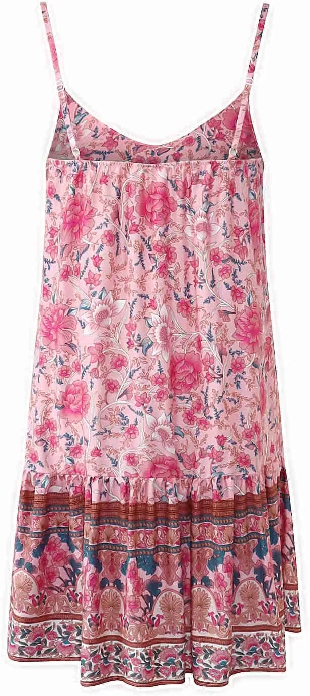Watoriwa Women's Bohemian Print Dress - V-Neck,Loose Sleeveless, Spaghetti Strap Sundress & Coverup for Summer 2025