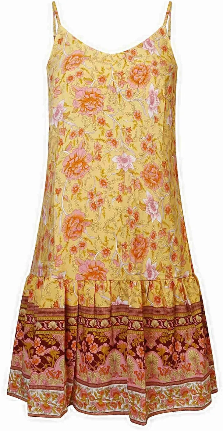 Watoriwa Women's Bohemian Print Dress - V-Neck,Loose Sleeveless, Spaghetti Strap Sundress & Coverup for Summer 2025