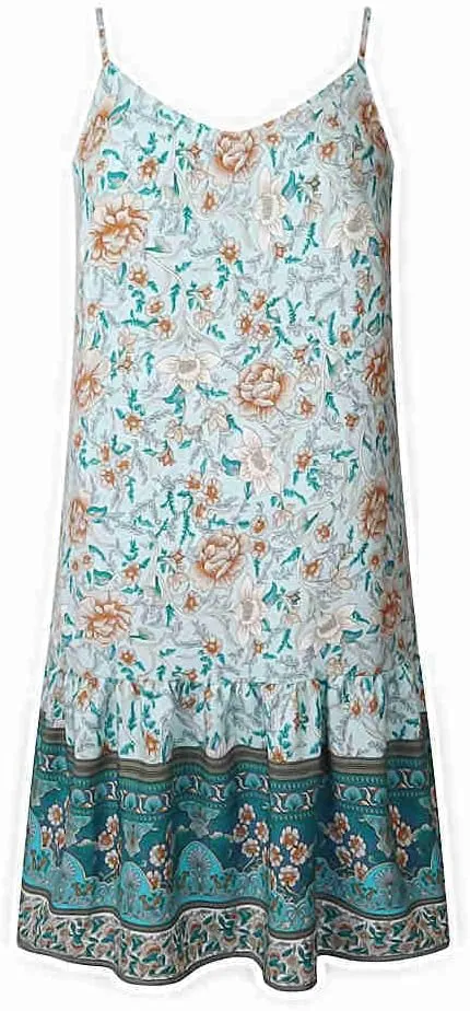 Watoriwa Women's Bohemian Print Dress - V-Neck,Loose Sleeveless, Spaghetti Strap Sundress & Coverup for Summer 2025