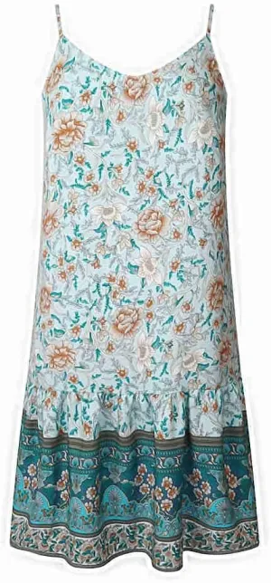 Watoriwa Women's Bohemian Print Dress - V-Neck,Loose Sleeveless, Spaghetti Strap Sundress & Coverup for Summer 2025