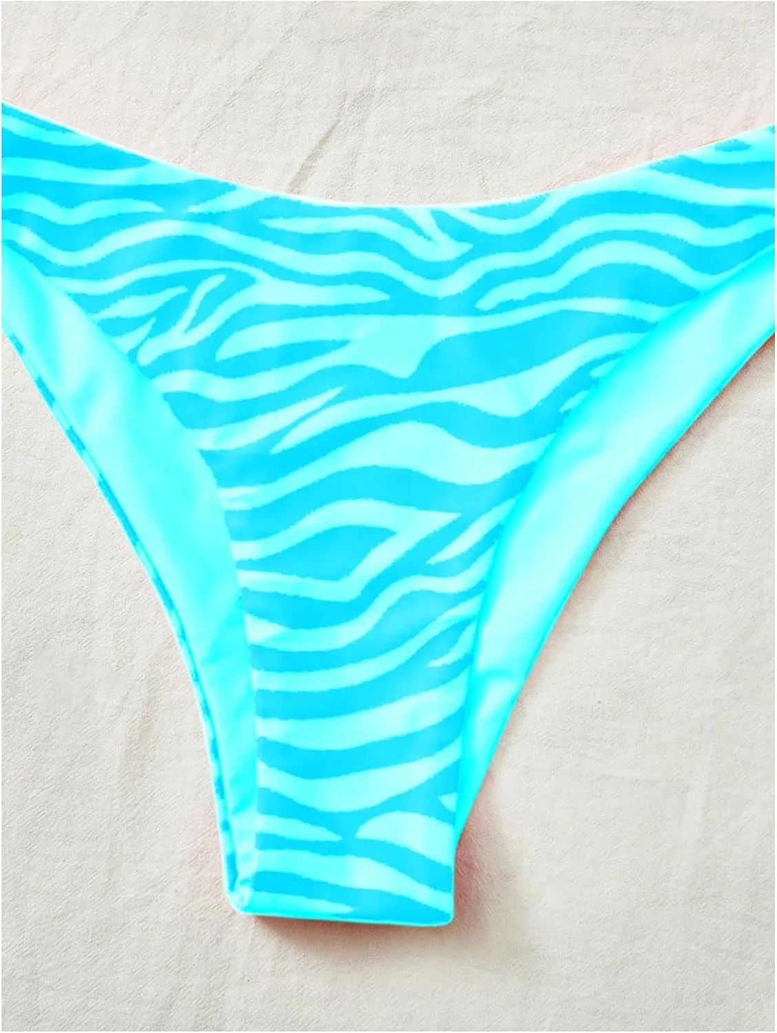 WDIRARA Women's 2 Piece Zebra Print Bikini Set Thong Swimsuit Cheeky Push Up Bathing Suit