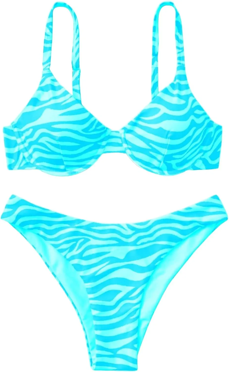 WDIRARA Women's 2 Piece Zebra Print Bikini Set Thong Swimsuit Cheeky Push Up Bathing Suit
