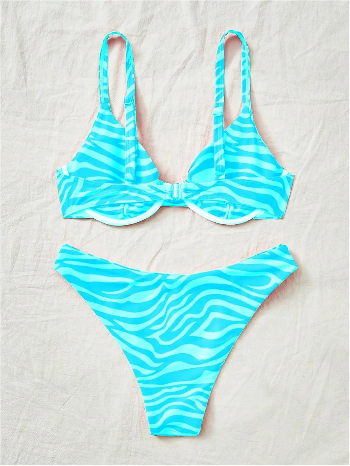 WDIRARA Women's 2 Piece Zebra Print Bikini Set Thong Swimsuit Cheeky Push Up Bathing Suit