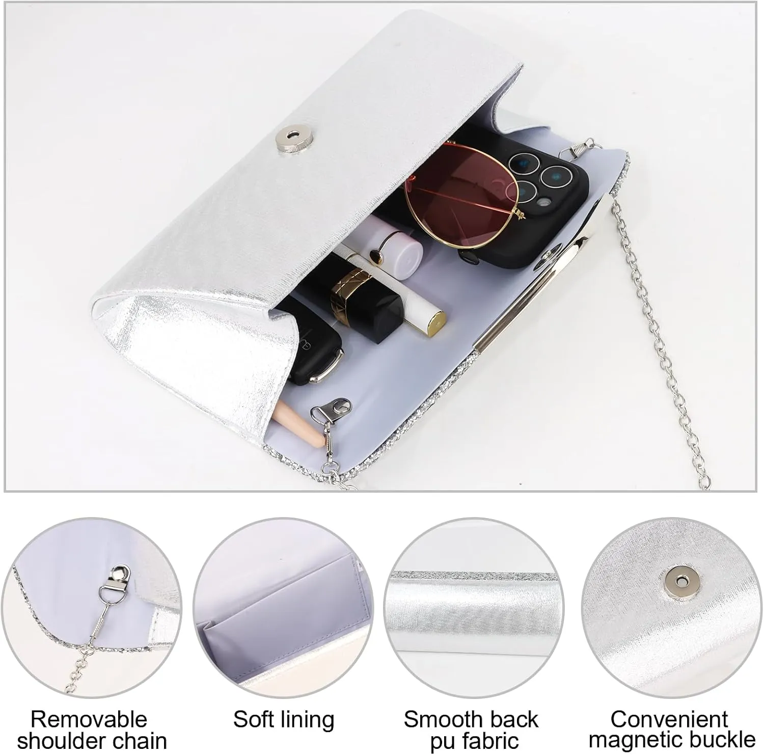 Wecoe 5pcs/set Jewelry Purse Set For Women Clutch Handbags Rhinestone Diamond Necklaces Bracelets Earrings Ring Set Wedding Bridal Prom Homecoming Costume Jewelry Formal Evening Bag Accessories