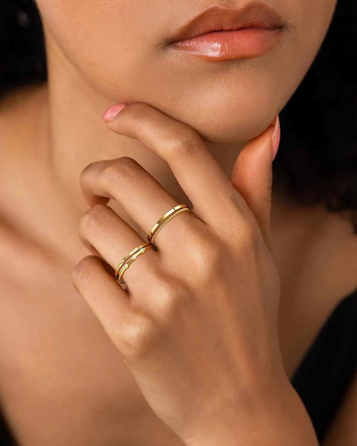 WEDDINEN S925 Sterling Silver Gold Rings for Women Non Tarnish, 4PC Stackable 18K Gold Plated Thin Thumb Ring Set Cubic Zirconia Dainty Stack Gold Knuckle Rings Set Size 6-10