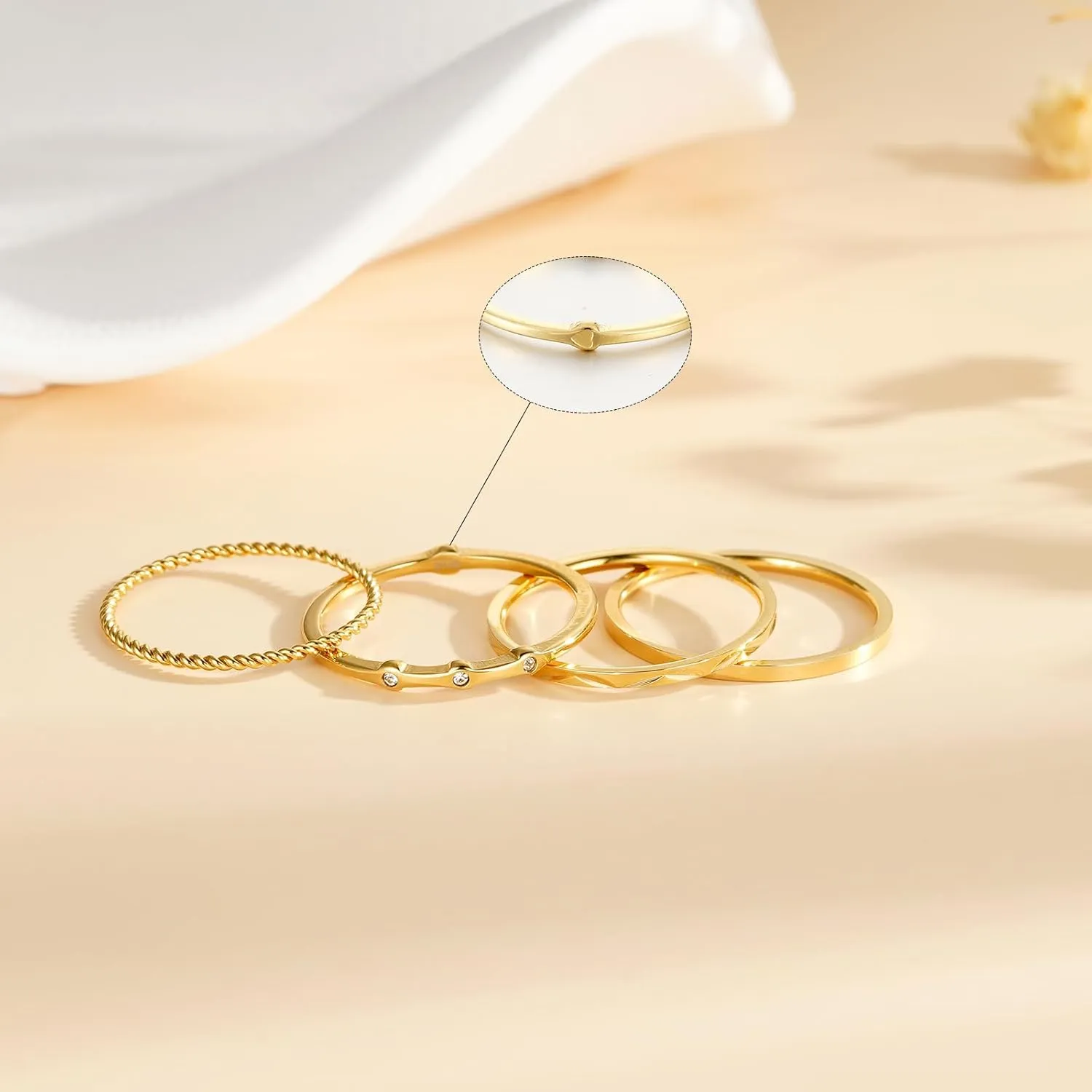 WEDDINEN S925 Sterling Silver Gold Rings for Women Non Tarnish, 4PC Stackable 18K Gold Plated Thin Thumb Ring Set Cubic Zirconia Dainty Stack Gold Knuckle Rings Set Size 6-10
