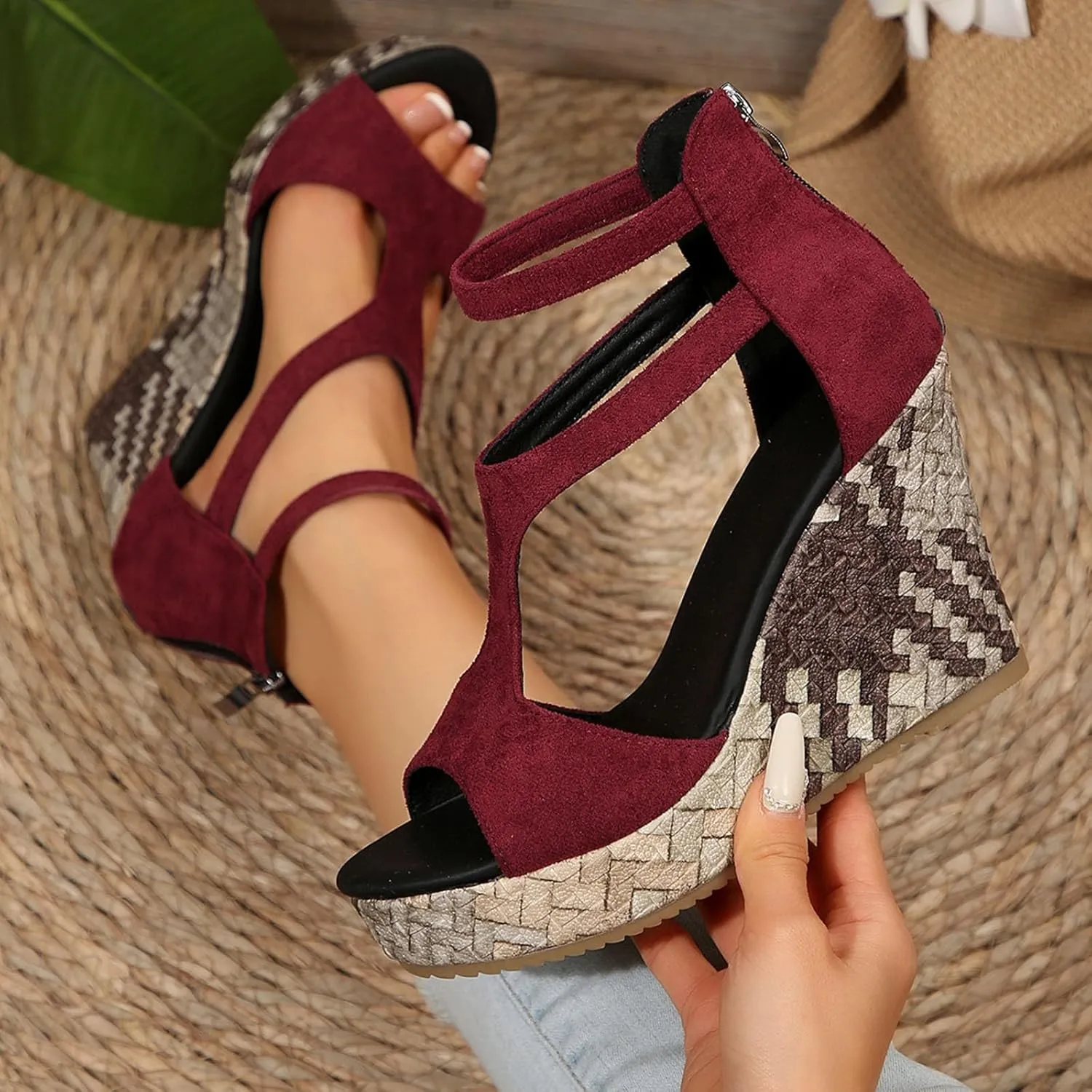 Wedge Sandals For Women Platform Wedges Heels,Women's Orthopedic High Heels Womens Dress Sexy Open Toe Summer Back Zipper Comfortable Shoes Bohe Comfy Walking Arch support Sandal for Daily Wear