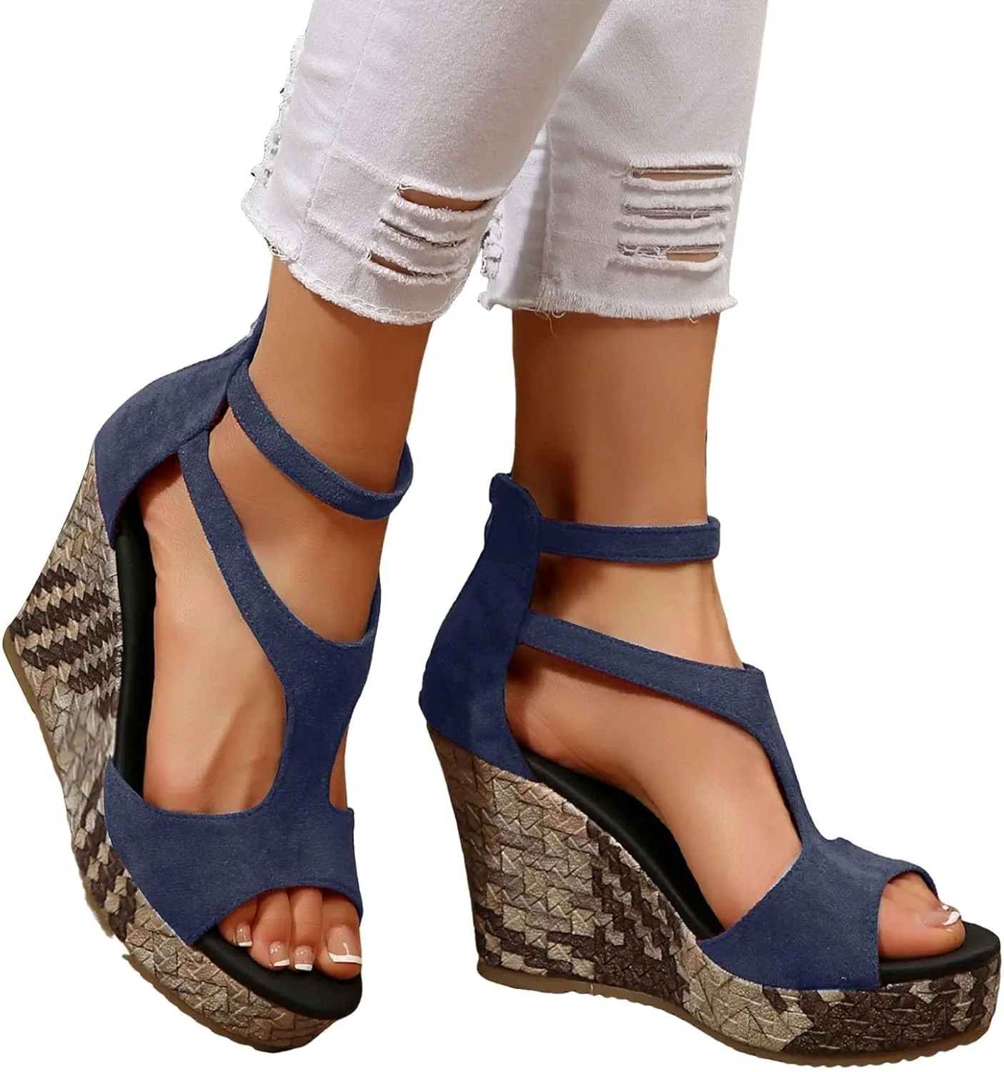 Wedge Sandals For Women Platform Wedges Heels,Women's Orthopedic High Heels Womens Dress Sexy Open Toe Summer Back Zipper Comfortable Shoes Bohe Comfy Walking Arch support Sandal for Daily Wear