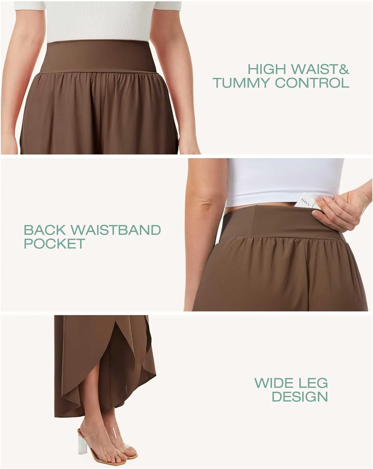 Wide Leg Pants for Women Split Flowy Palazzo High Waisted Summer Beach Casual Crop with Pocket