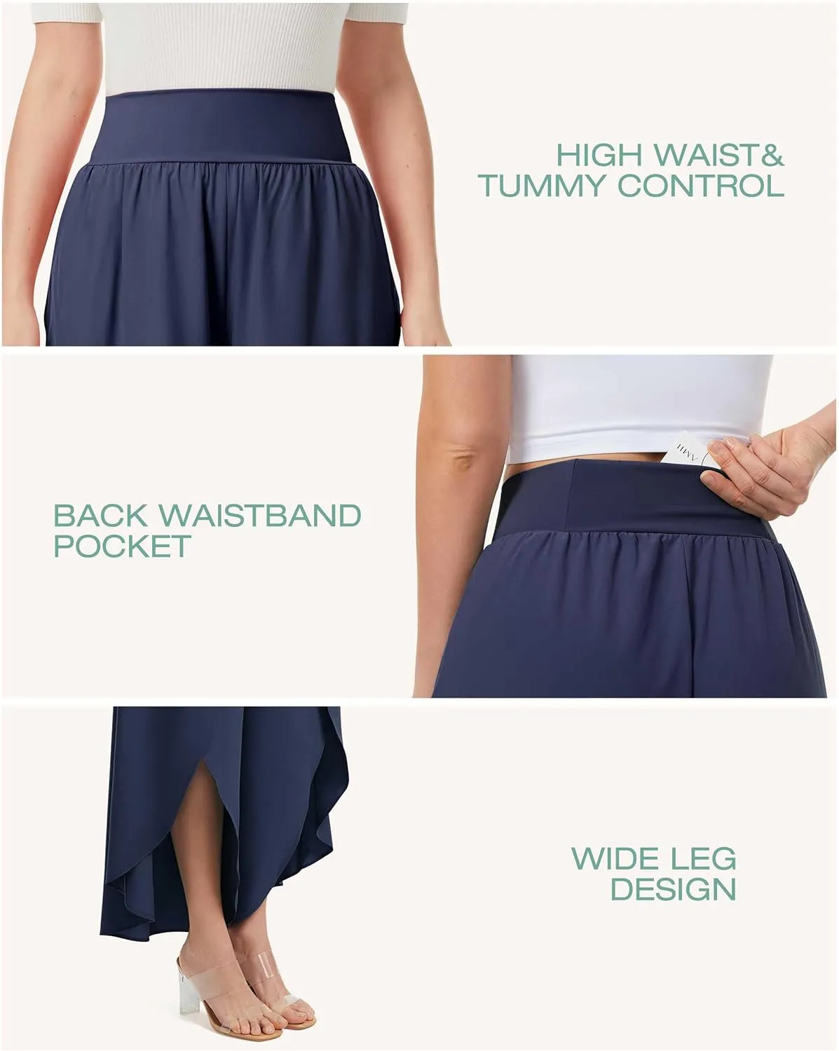 Wide Leg Pants for Women Split Flowy Palazzo High Waisted Summer Beach Casual Crop with Pocket