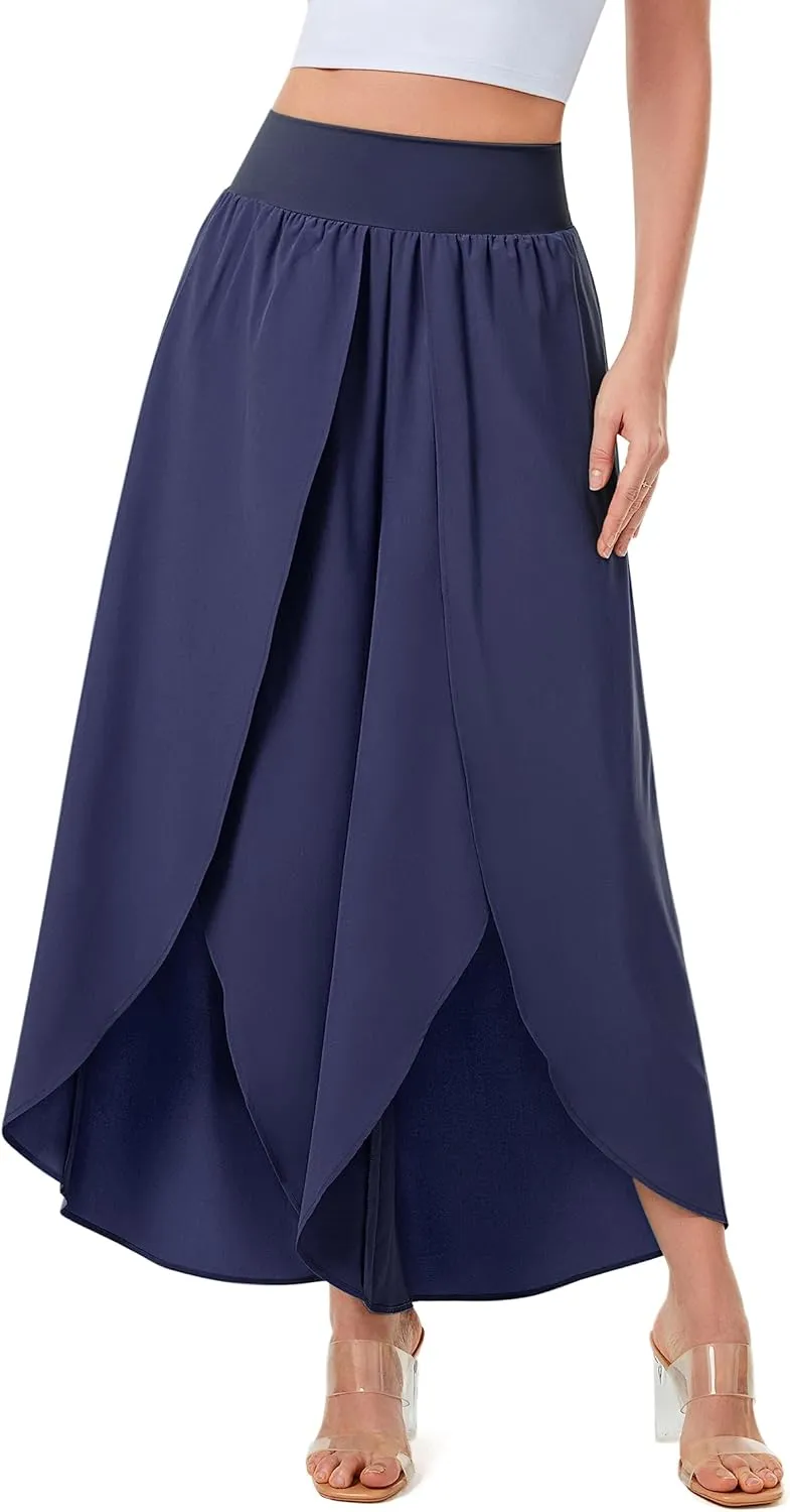 Wide Leg Pants for Women Split Flowy Palazzo High Waisted Summer Beach Casual Crop with Pocket