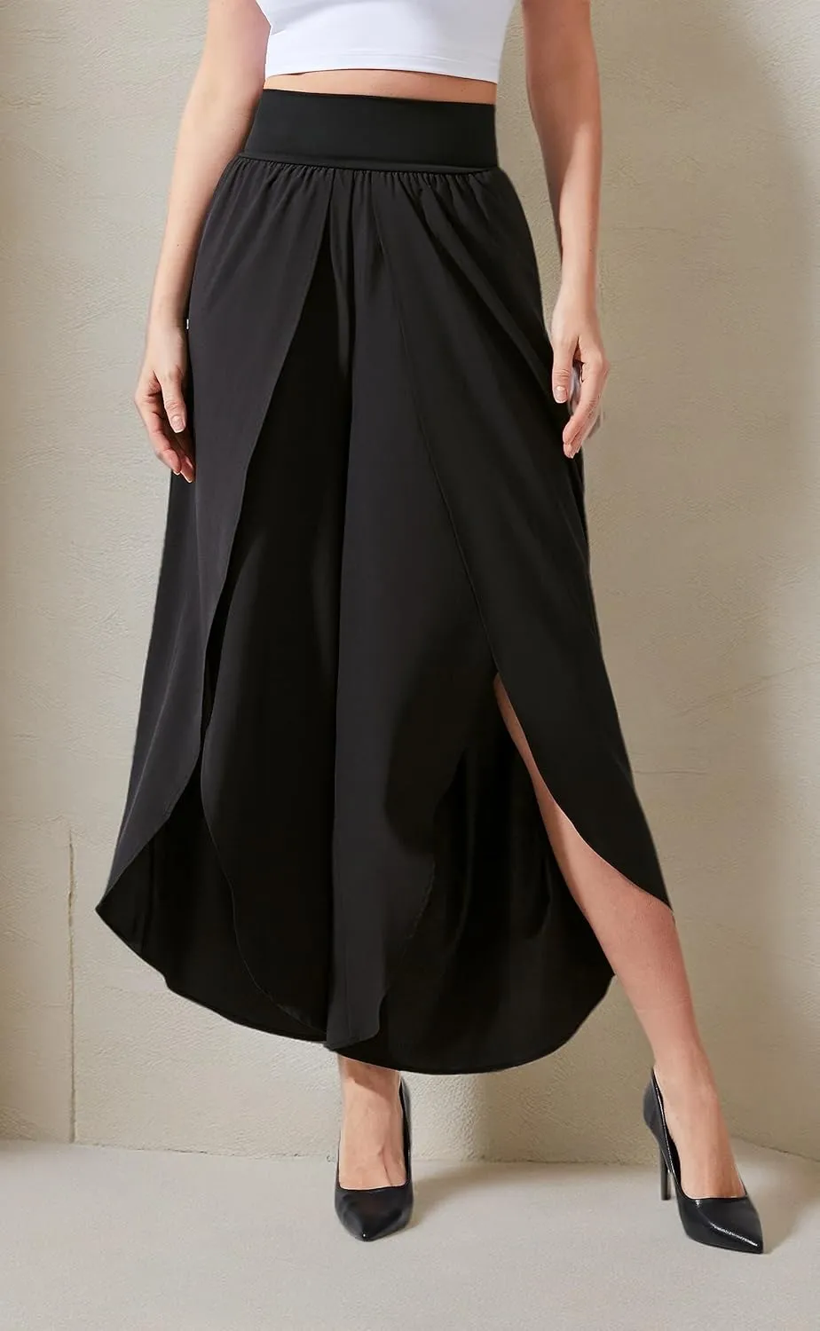 Wide Leg Pants for Women Split Flowy Palazzo High Waisted Summer Beach Casual Crop with Pocket