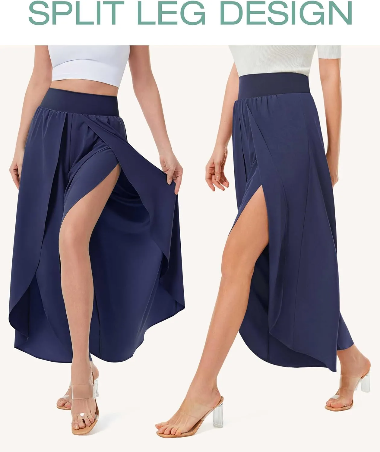 Wide Leg Pants for Women Split Flowy Palazzo High Waisted Summer Beach Casual Crop with Pocket