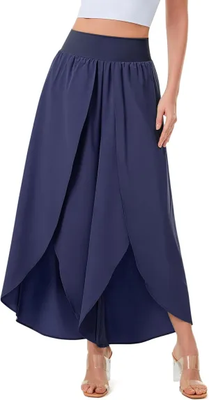 Wide Leg Pants for Women Split Flowy Palazzo High Waisted Summer Beach Casual Crop with Pocket
