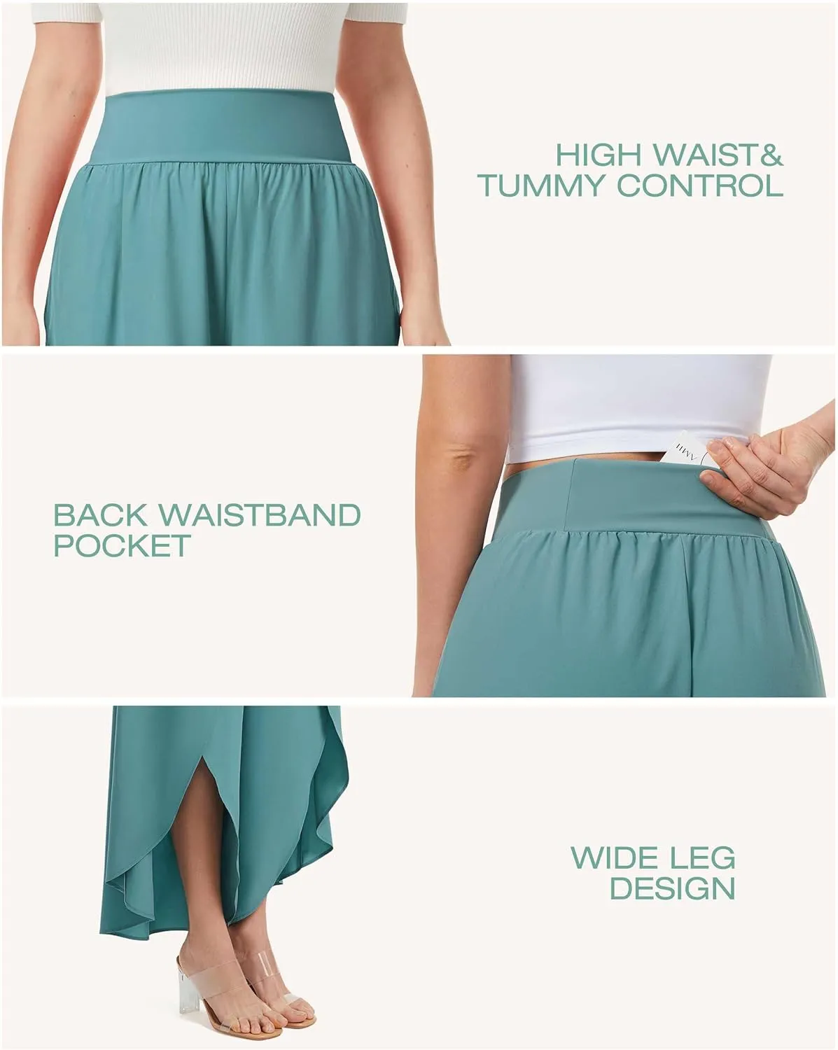 Wide Leg Pants for Women Split Flowy Palazzo High Waisted Summer Beach Casual Crop with Pocket