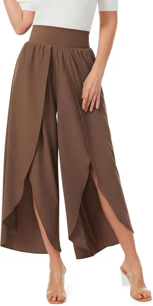 Wide Leg Pants for Women Split Flowy Palazzo High Waisted Summer Beach Casual Crop with Pocket