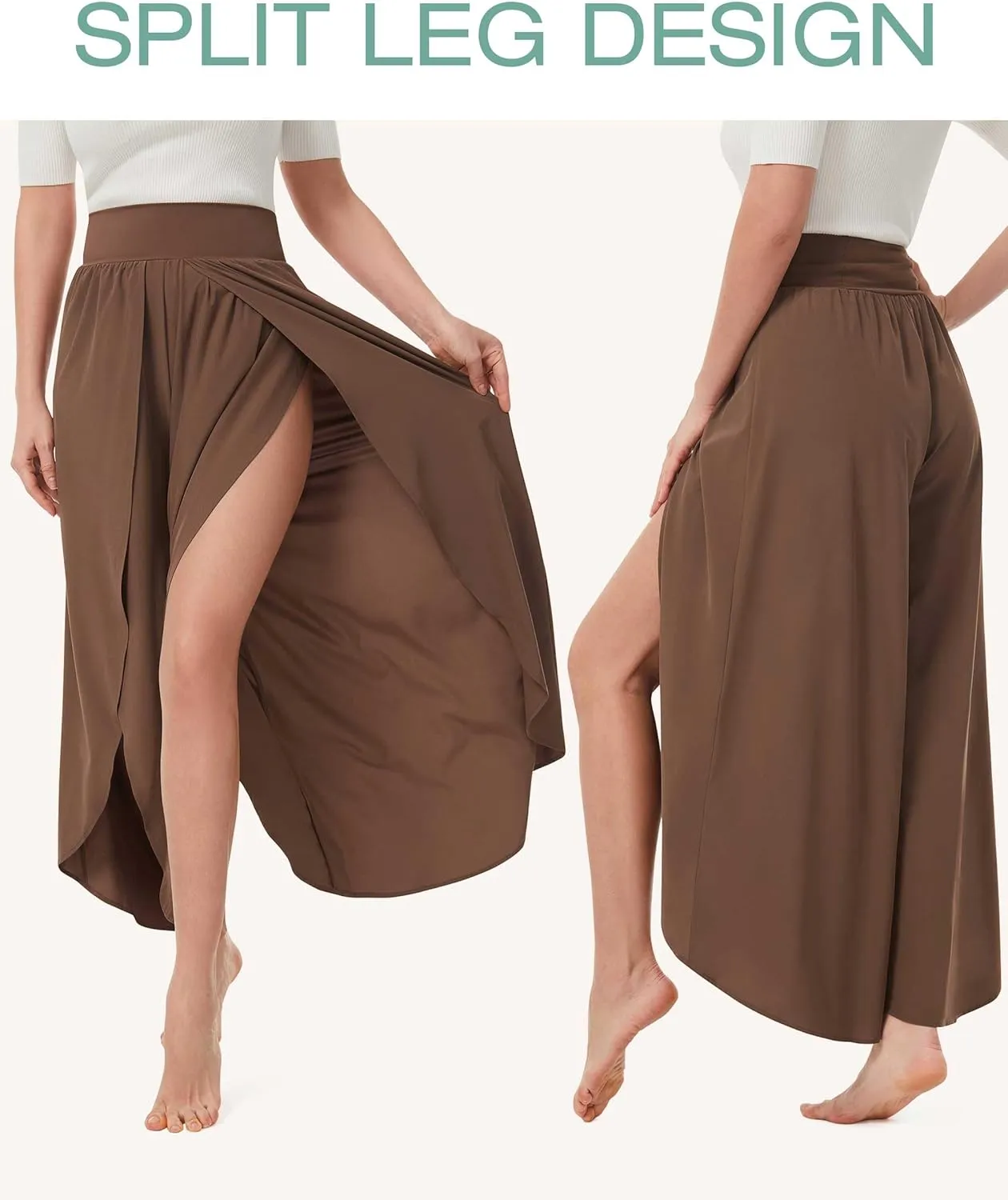 Wide Leg Pants for Women Split Flowy Palazzo High Waisted Summer Beach Casual Crop with Pocket