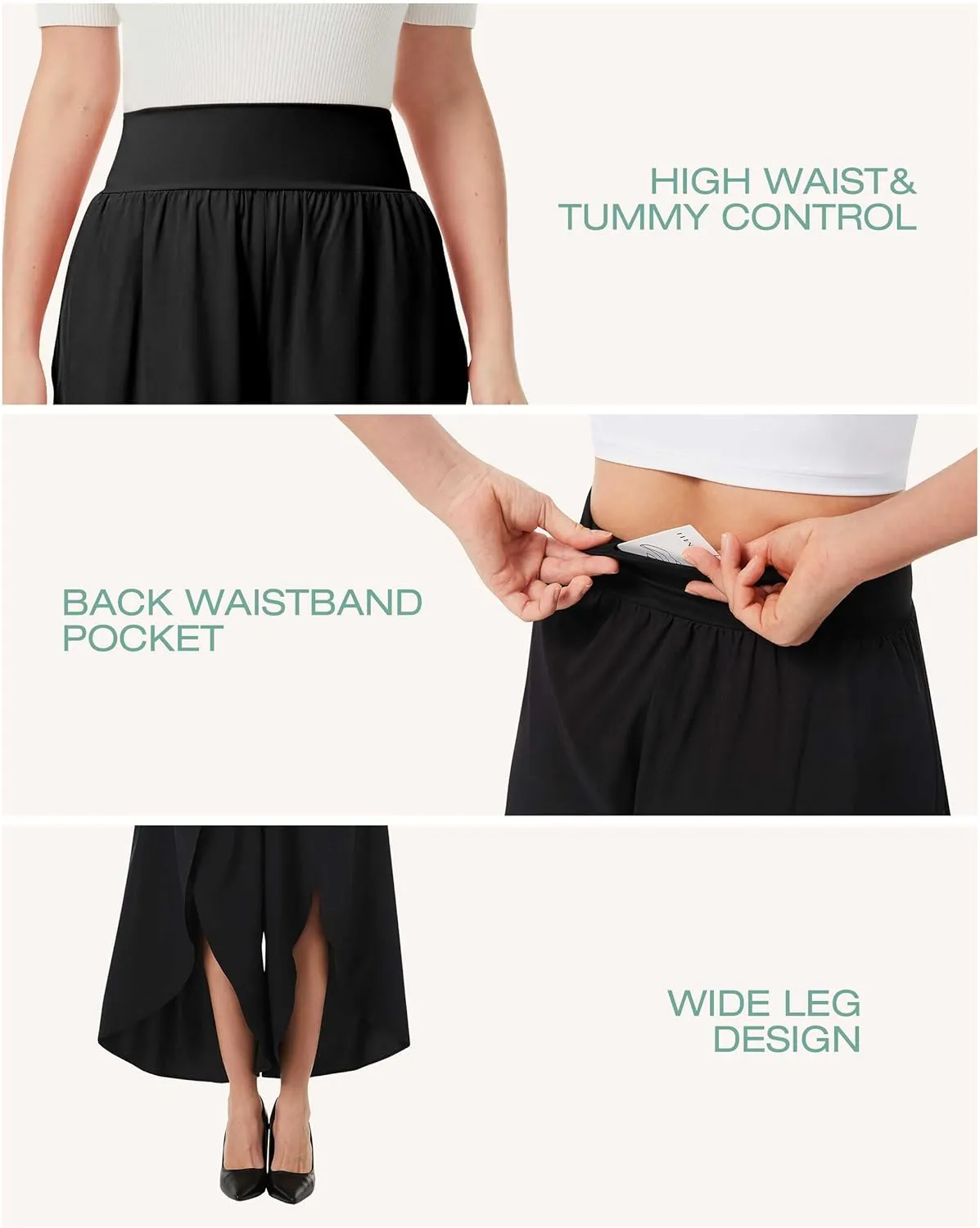 Wide Leg Pants for Women Split Flowy Palazzo High Waisted Summer Beach Casual Crop with Pocket