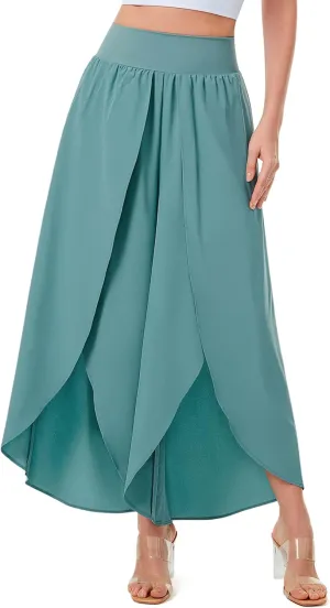 Wide Leg Pants for Women Split Flowy Palazzo High Waisted Summer Beach Casual Crop with Pocket