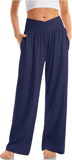 Wide Leg Yoga Pants for Women Tummy Control V Waist Yoga Pants Casual Flowy Palazzo Pants with Pockets Pajama Pants