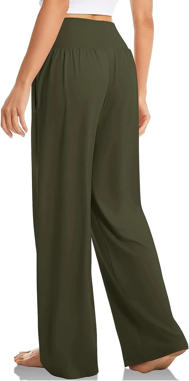 Wide Leg Yoga Pants for Women Tummy Control V Waist Yoga Pants Casual Flowy Palazzo Pants with Pockets Pajama Pants