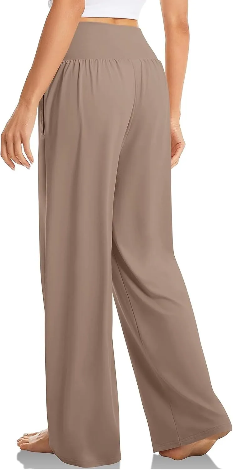 Wide Leg Yoga Pants for Women Tummy Control V Waist Yoga Pants Casual Flowy Palazzo Pants with Pockets Pajama Pants