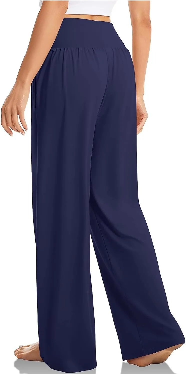 Wide Leg Yoga Pants for Women Tummy Control V Waist Yoga Pants Casual Flowy Palazzo Pants with Pockets Pajama Pants