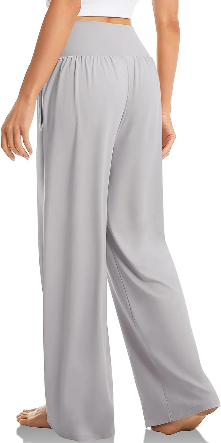 Wide Leg Yoga Pants for Women Tummy Control V Waist Yoga Pants Casual Flowy Palazzo Pants with Pockets Pajama Pants