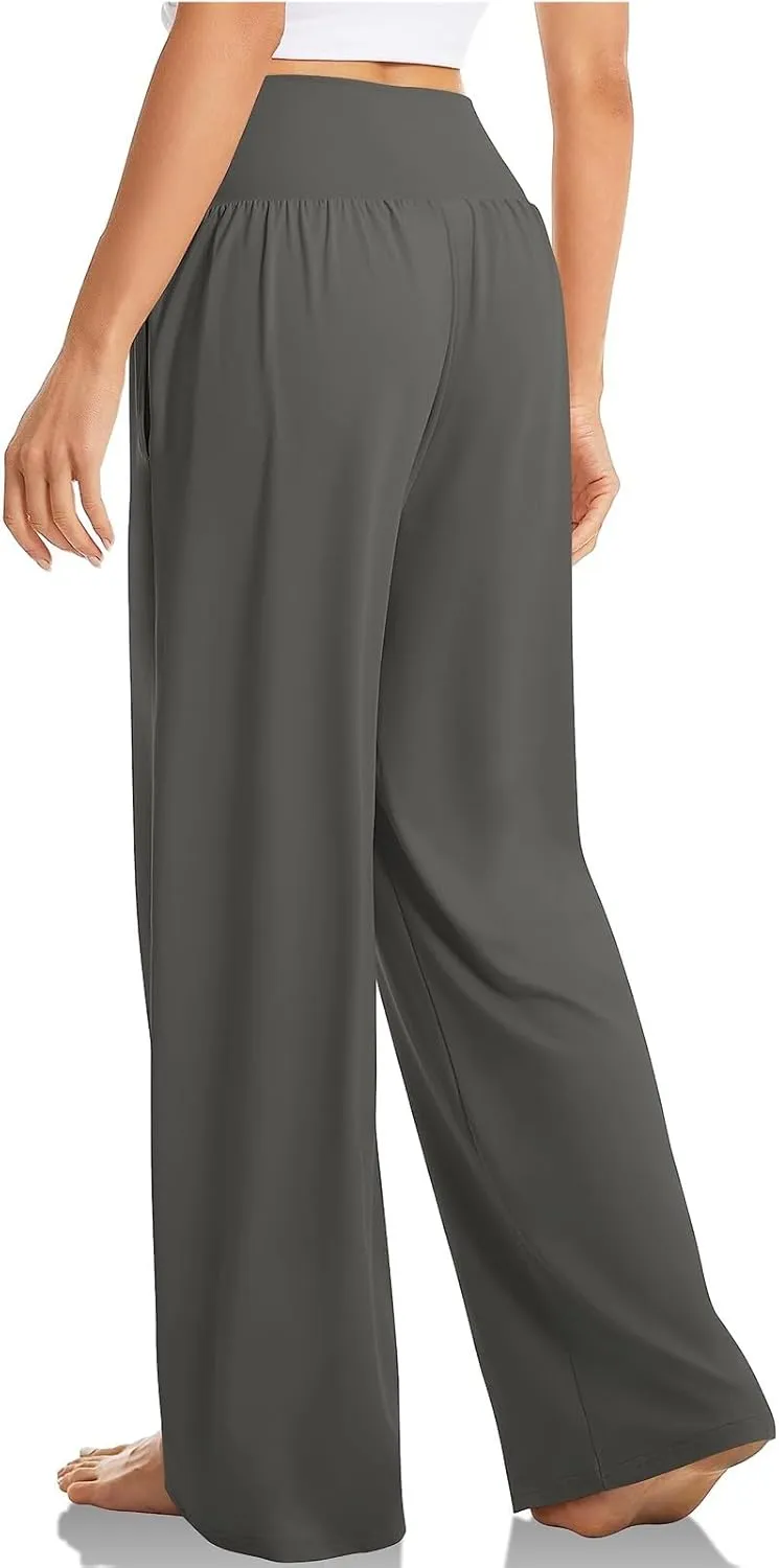 Wide Leg Yoga Pants for Women Tummy Control V Waist Yoga Pants Casual Flowy Palazzo Pants with Pockets Pajama Pants