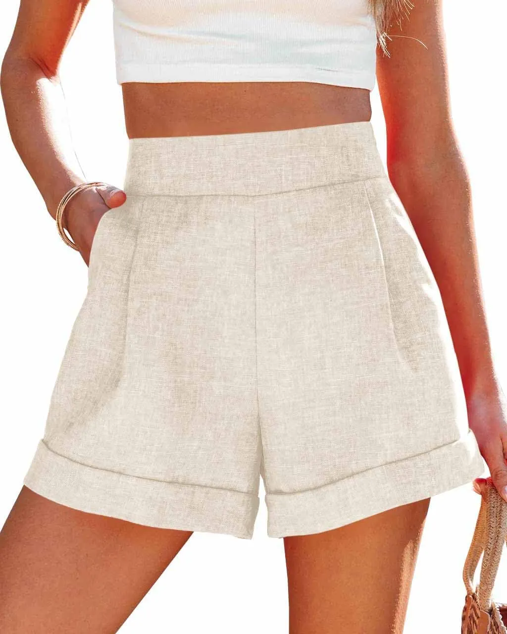 Wihion Women Summer Wide Leg Shorts High Waisted Casual Bermuda Shorts Lightweight Workwear Shorts with Pocket