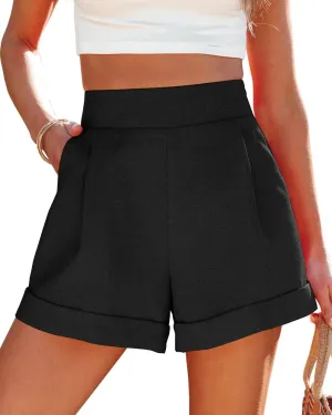Wihion Women Summer Wide Leg Shorts High Waisted Casual Bermuda Shorts Lightweight Workwear Shorts with Pocket