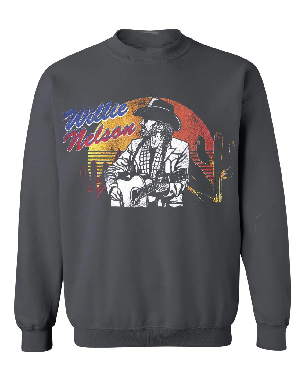 Willie Nelson Guitar Sunset Charcoal Thrifted Sweatshirt