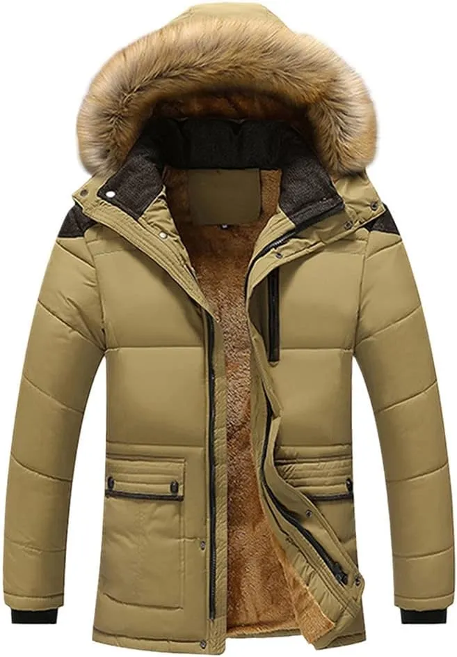 Winter Windproof Parkas Coats Men Solid Cotton Padded Casual Jackets Thicken Warm Overcoat Plus Size Khaki