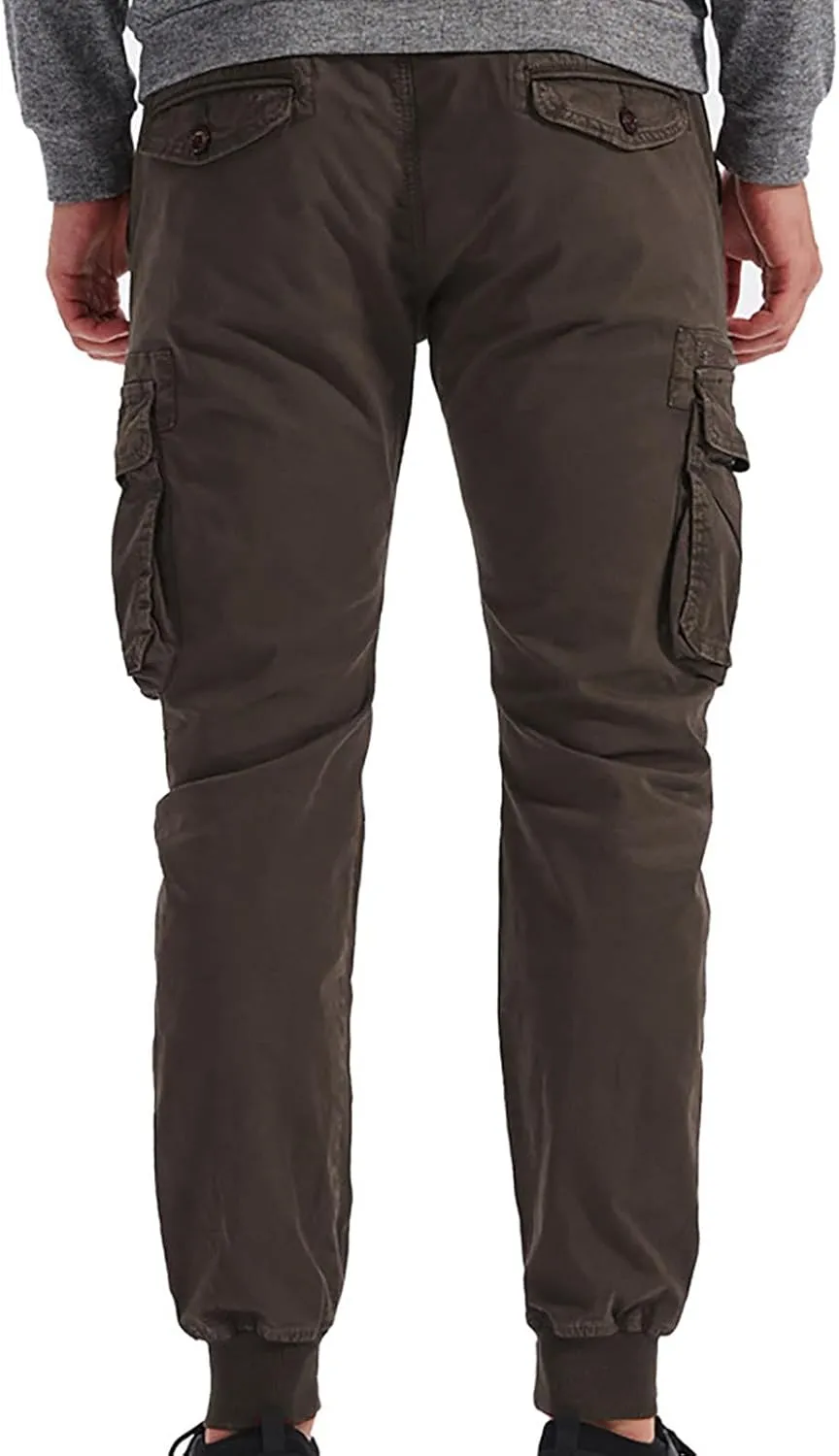 wodceeke Men's Jogger Cargo Pants Summer Slim-Fit Tapered Trousers Casual Solid Elastic Waist Drawstring Work Pants