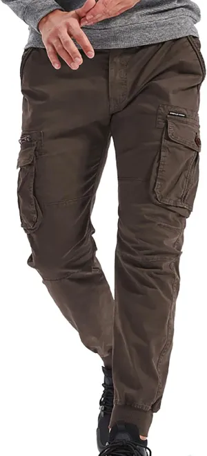 wodceeke Men's Jogger Cargo Pants Summer Slim-Fit Tapered Trousers Casual Solid Elastic Waist Drawstring Work Pants