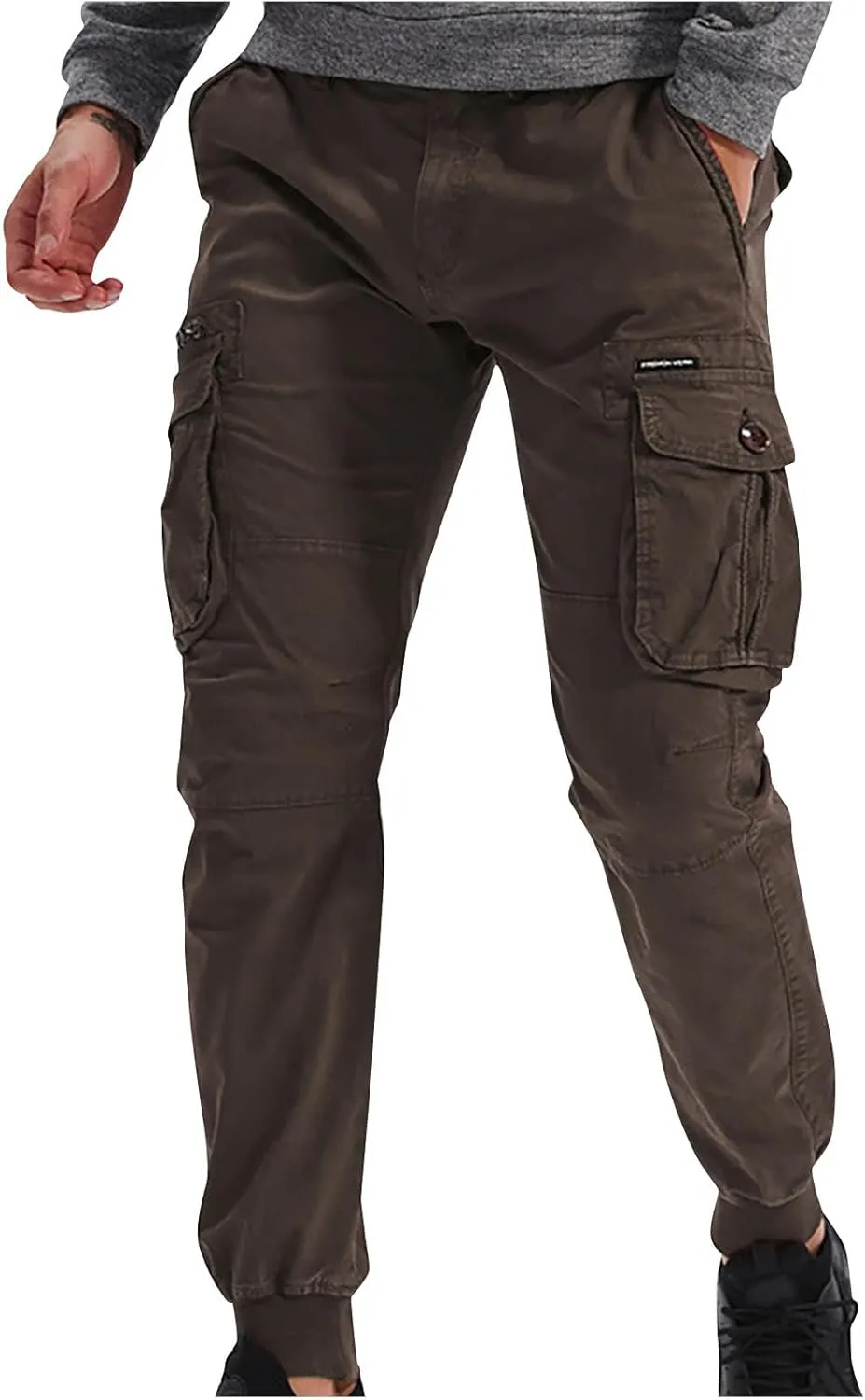 wodceeke Men's Jogger Cargo Pants Summer Slim-Fit Tapered Trousers Casual Solid Elastic Waist Drawstring Work Pants