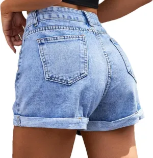 Women 2025 Summer Denim Shorts Trendy High Waisted Ripped Distressed Jean Shorts Stretchy Casual Fashion Jean Shorts