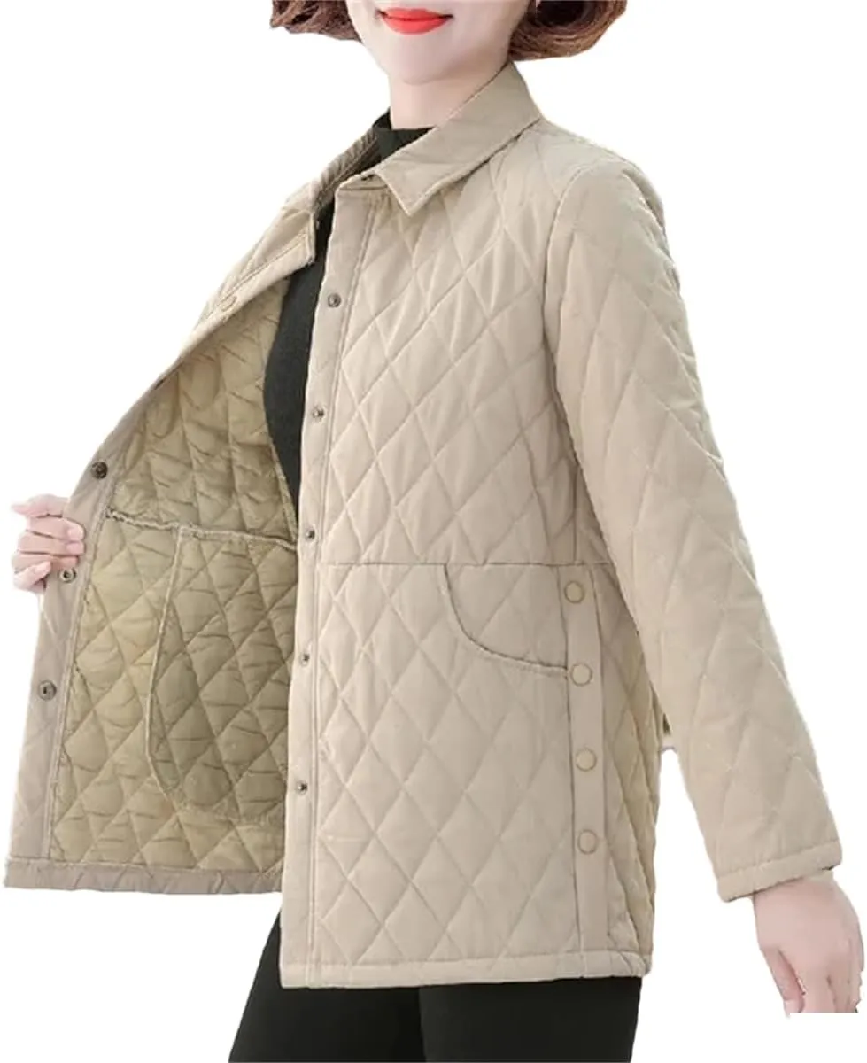 Women Autumn Winter Lightweight Cotton Padded Coat Women Middle Aged Mother Stylish Parkas